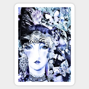 blue sapphire art deco floral flapper collage print Sticker